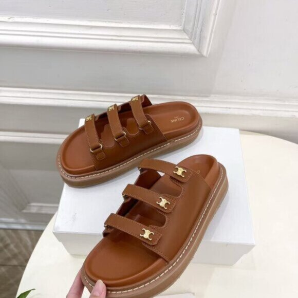 Celine Flat Leather Slides – Tan Color - Picture 4 of 7